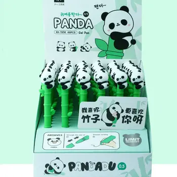 48 Boksuose/box Puikus Riebalų Lėlės Juoda Gelio Rašiklis Panda Valdos Bambuko Silikono Parašą Pen Dovana Rašymo Reikmenys