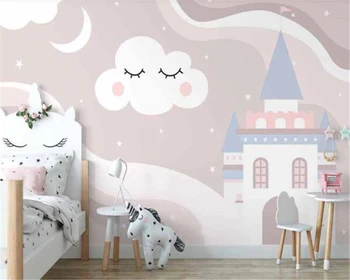 beibehang Užsakymą foto tapetai šiaurės rožinis debesis animacinių filmų pilis žvaigždėtas dangus vaikų kambario fone, sienos, namo apdailos